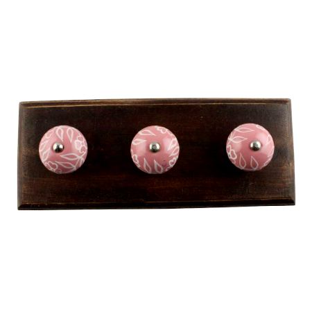 Pink Leaf Flower Ceramic Wooden Hook